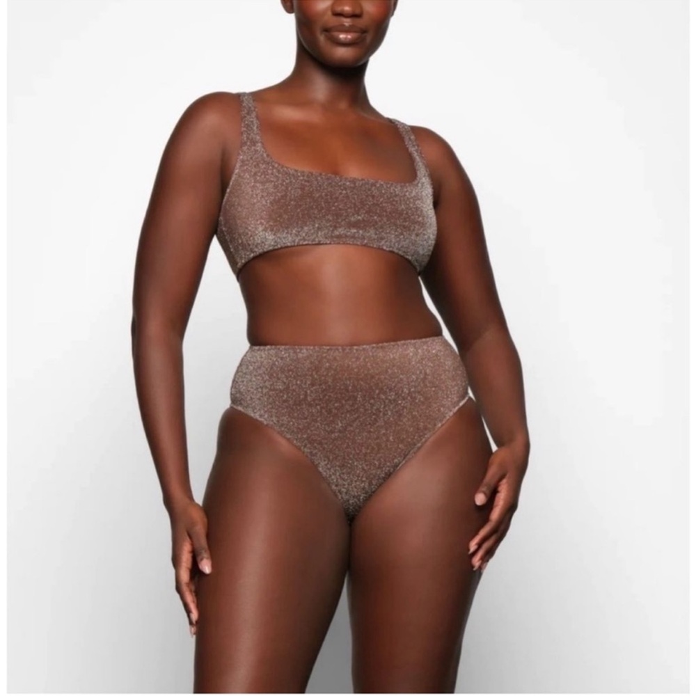 NWT skims chocolate brown metallic shimmer highwaisted bikini bottoms XXS beach